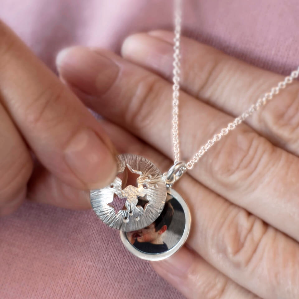 Personalised Silver Stars Photo Keepsake Locket Necklace