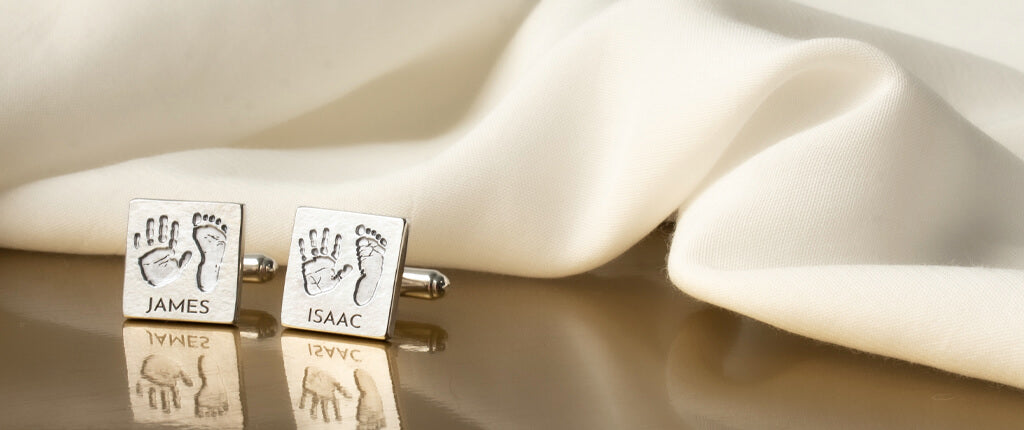 Personalised Baby Handprint and Footprint Cufflinks in solid Gold and Sterling Silver | Hold upon Heart