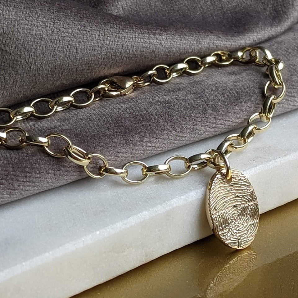Classic Fingerprint Charm Bracelet | Silver or Solid Gold | Memorial Jewellery
