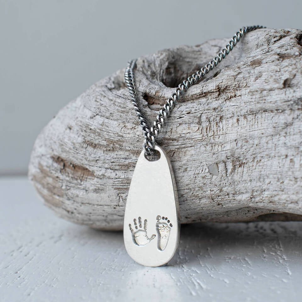Handprint and Footprint Paddle Necklace in silver or gold for Dad