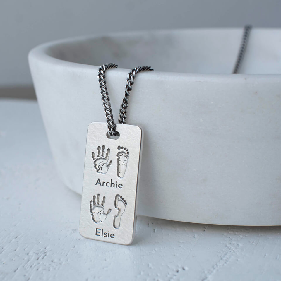 Personalised Handprint Footprint Dog Tag Necklace for Dad