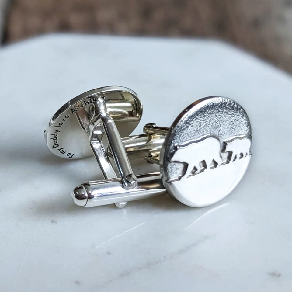 Personalised Papa Bear Silver Cufflinks | Father's Day Gift for Dad
