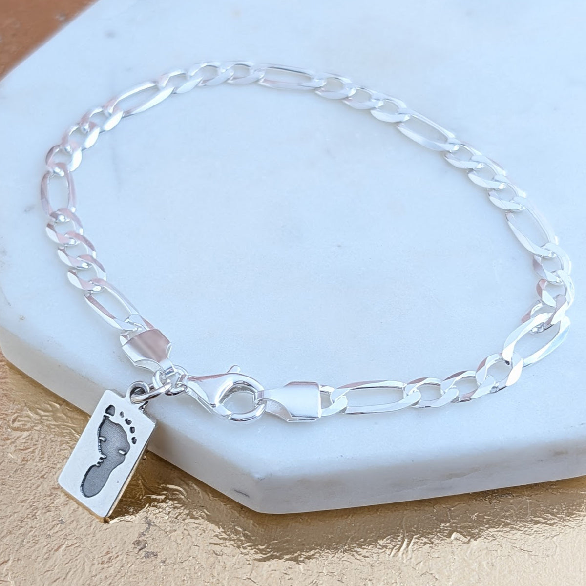 LITTLE LUXURIES HAND or FOOTPRINT FIGARO BRACELET