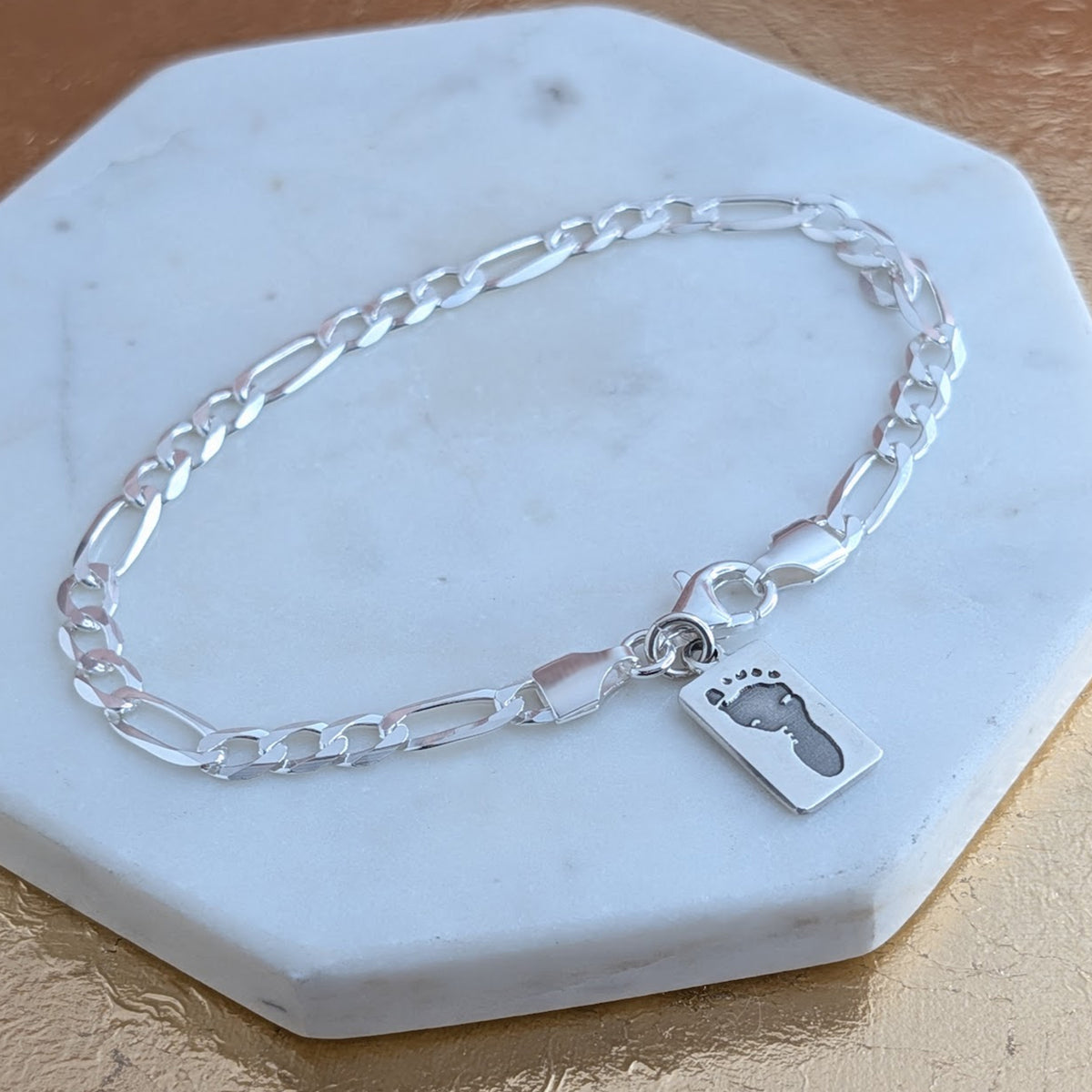 LITTLE LUXURIES HAND or FOOTPRINT FIGARO BRACELET