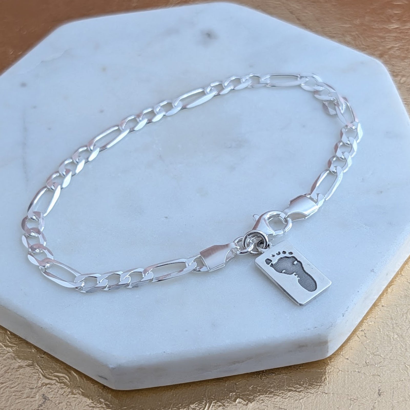 LITTLE LUXURIES HAND or FOOTPRINT FIGARO BRACELET