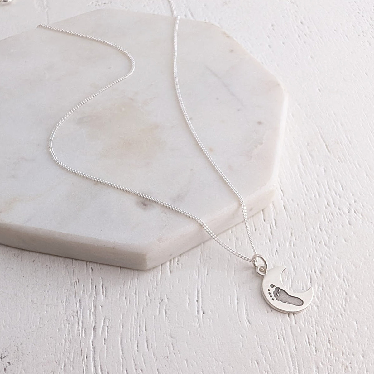 DAINTY MOON HAND or FOOTPRINT CHARM