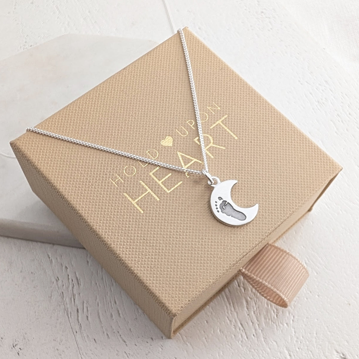 DAINTY MOON HAND or FOOTPRINT CHARM