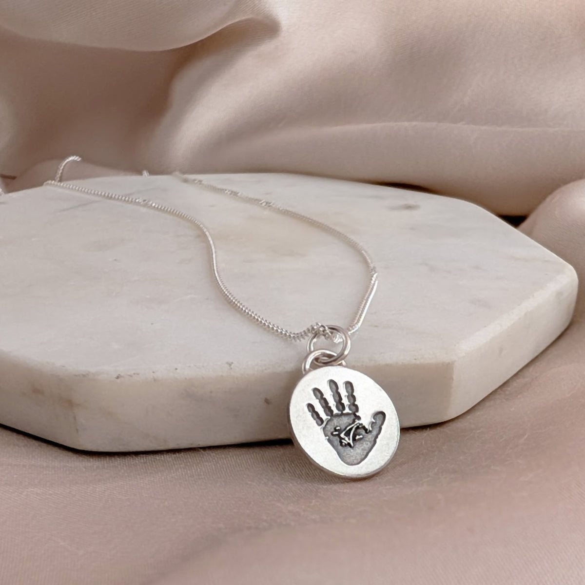 Baby handprint footprint disc charm necklace - baby handprint memorial jewellery UK