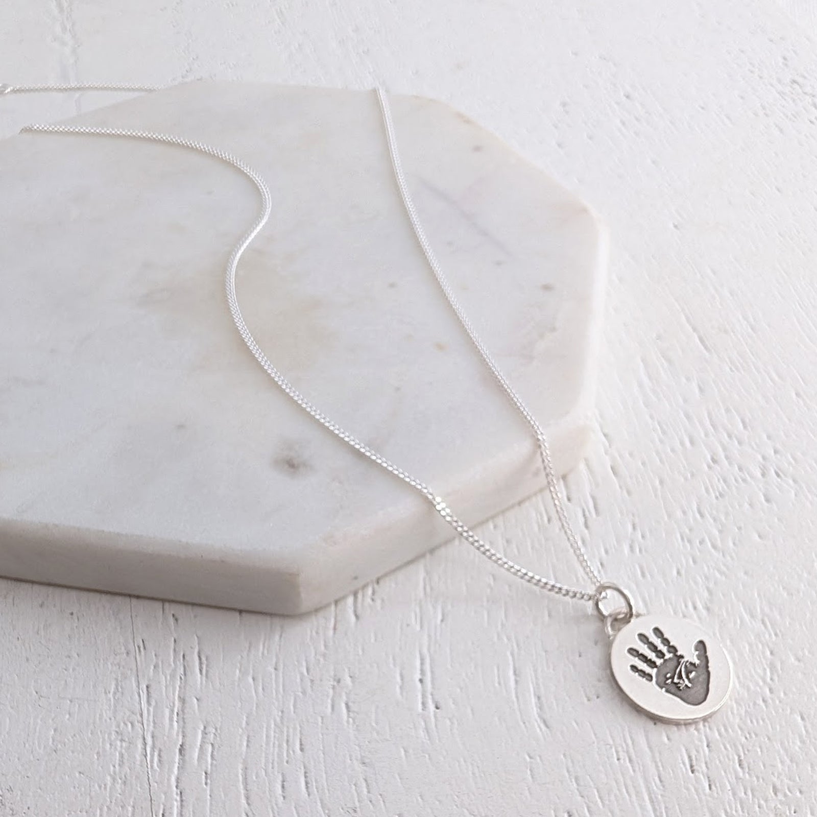 Baby handprint footprint disc charm necklace - baby handprint memorial jewellery UK