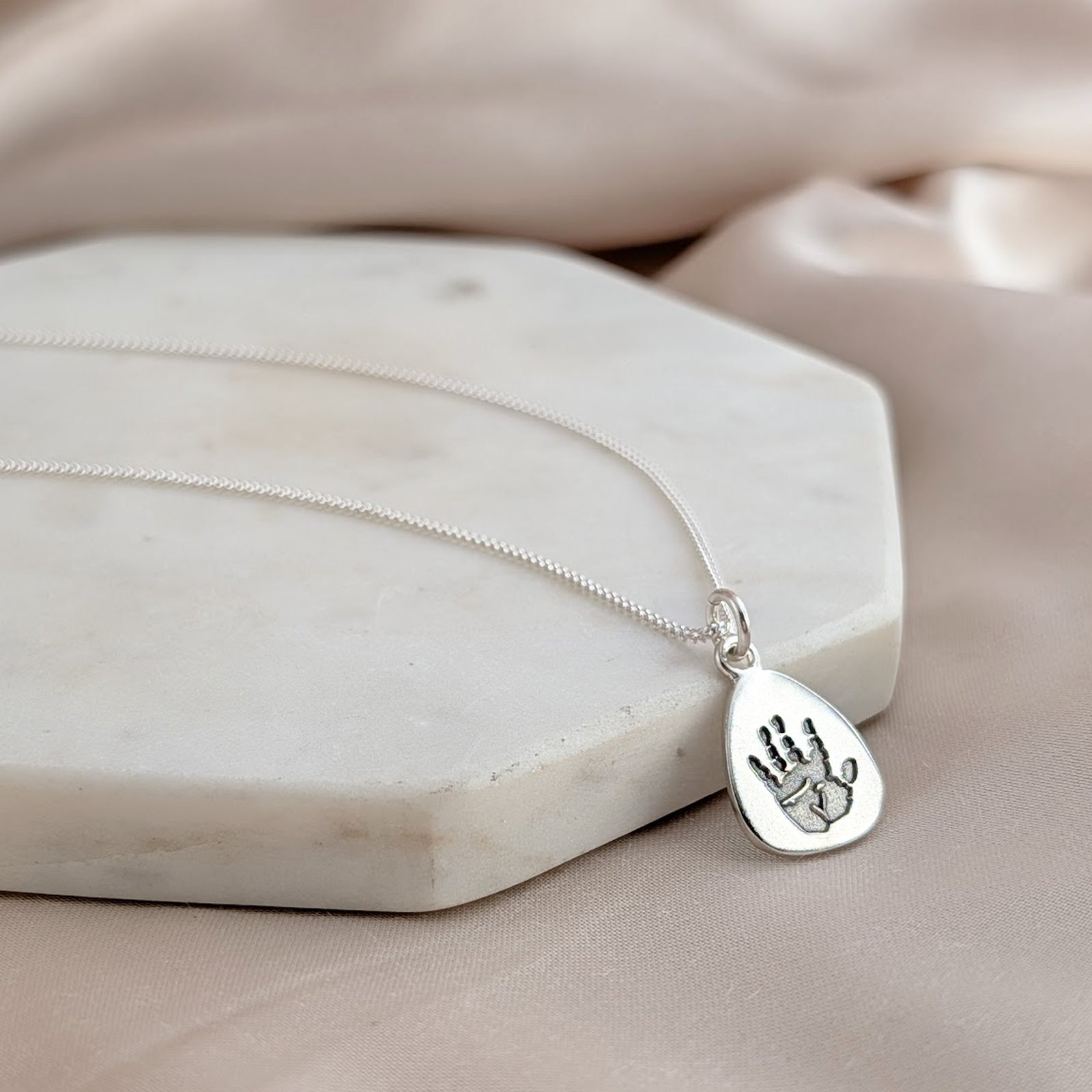 Baby Handprint Footprint Droplet Charm Necklace - Baby Keepsake Jewellery UK