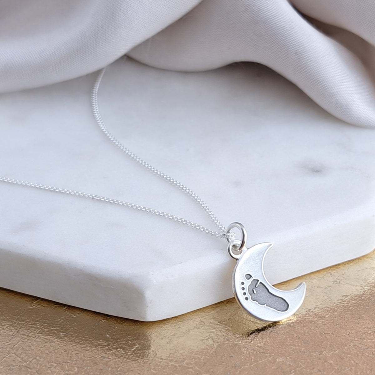 DAINTY MOON HAND or FOOTPRINT CHARM
