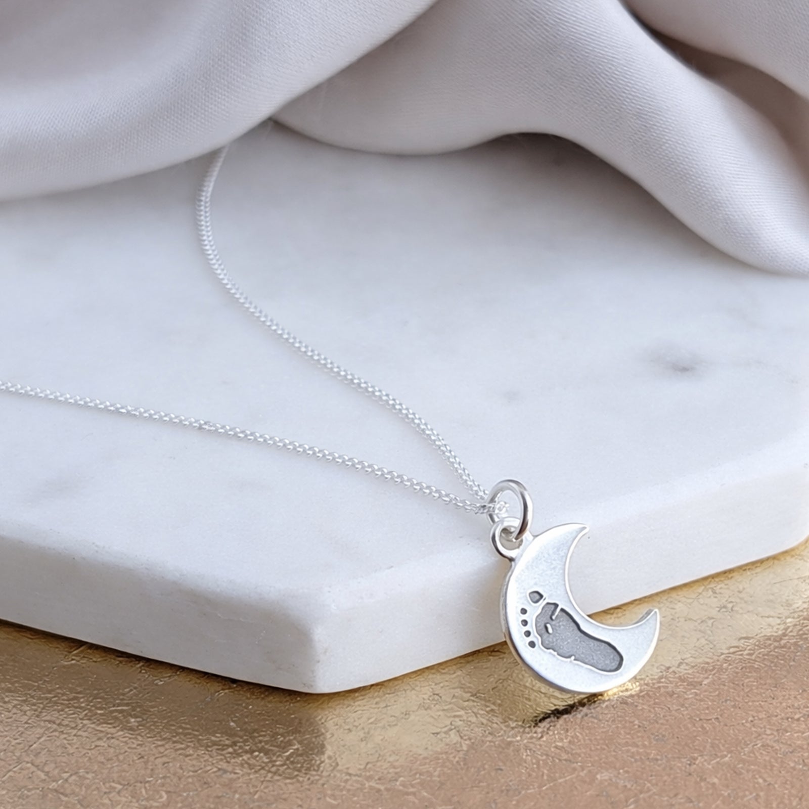 DAINTY MOON HAND or FOOTPRINT CHARM