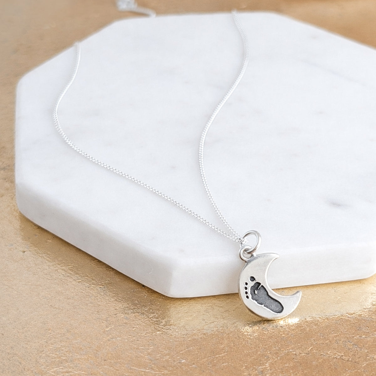 DAINTY MOON HAND or FOOTPRINT CHARM