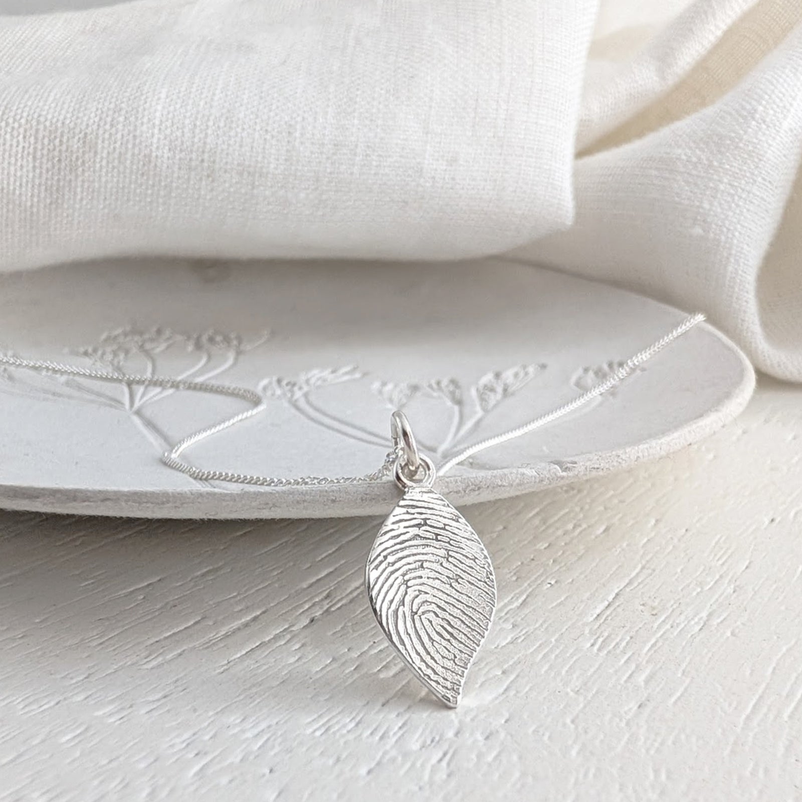 Silver Fingerprint Leaf Charm - Fingerprint Jewellery UK