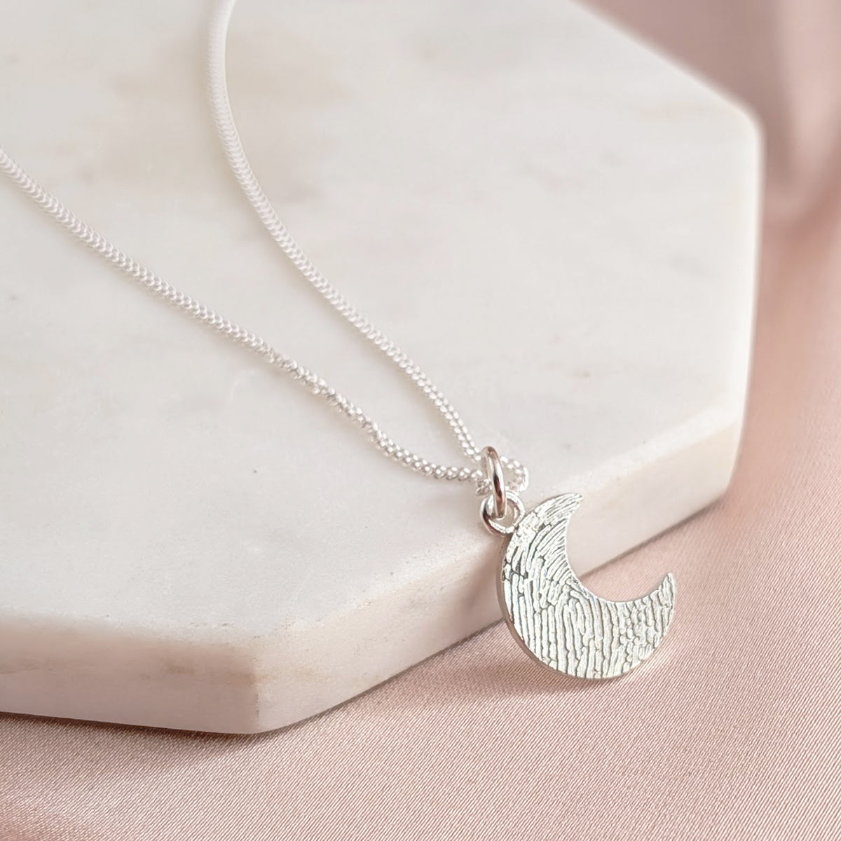 Silver Gold Fingerprint Moon Charm Necklace - custom engraved with your own fingerprint