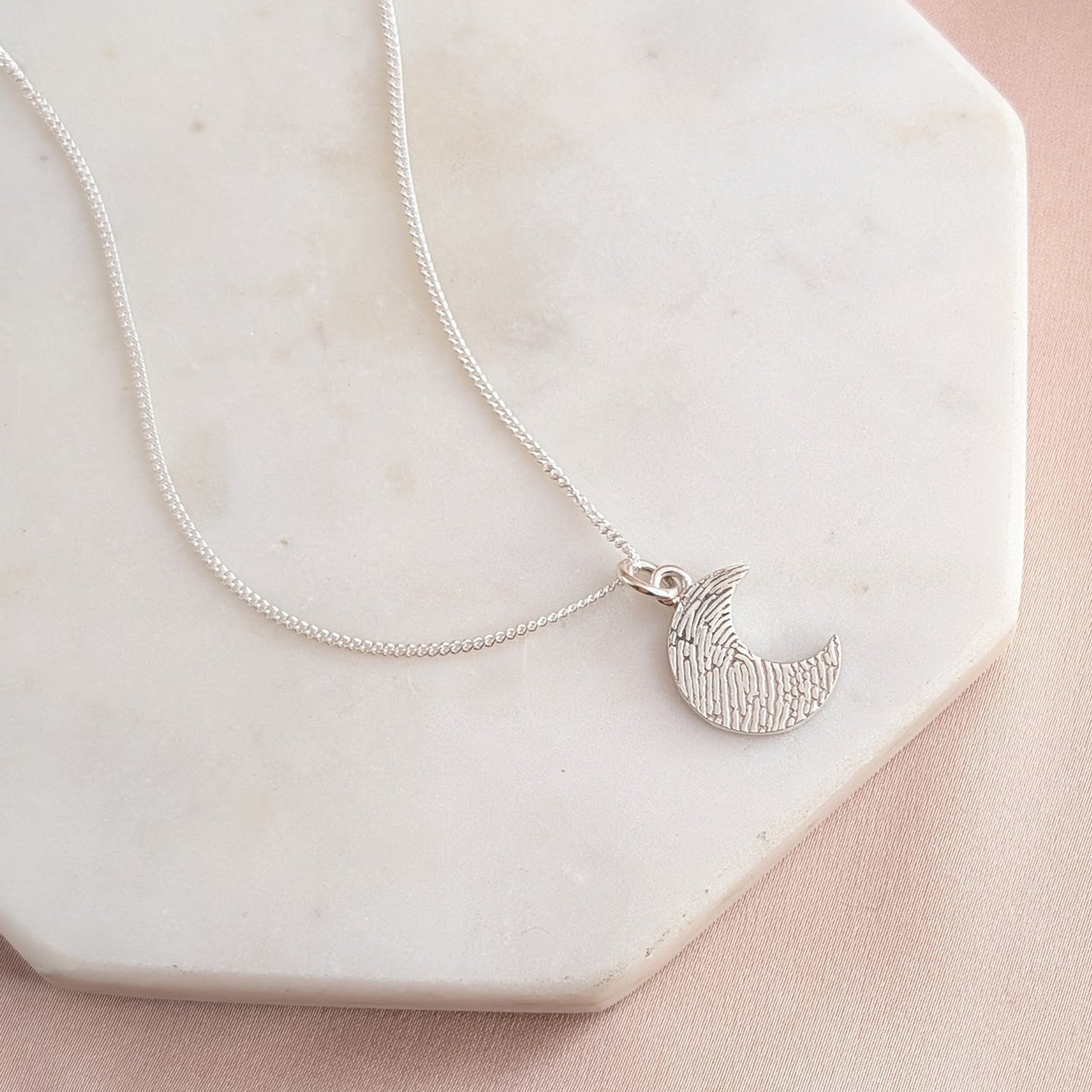 Crescent Moon Fingerprint Charm Necklace - Fingerprint Keepsake Jewellery