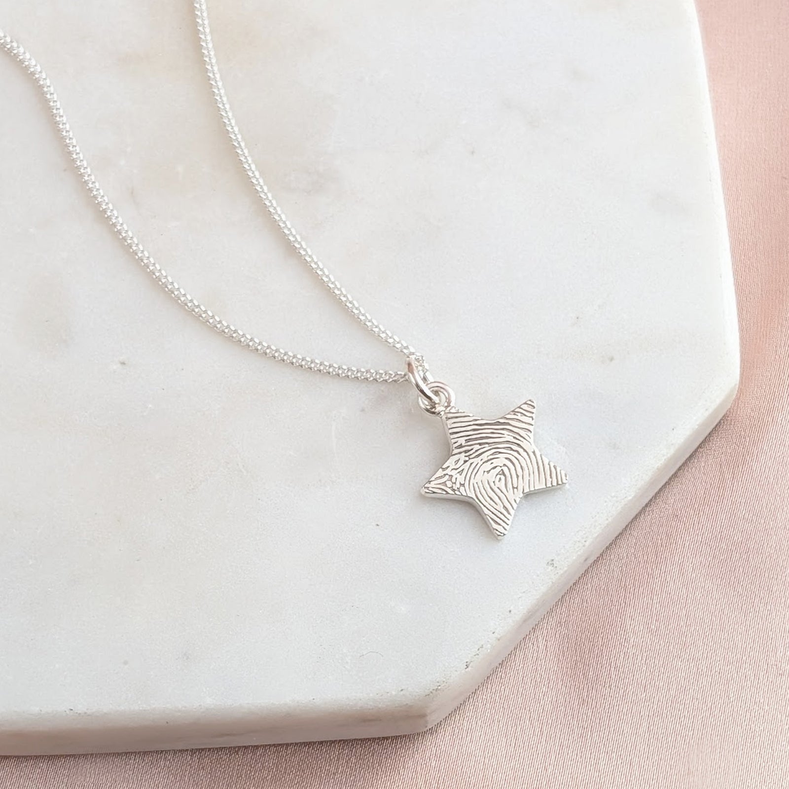 Sterling silver fingerprint necklace with engraved real fingerprint keepsake jewellery