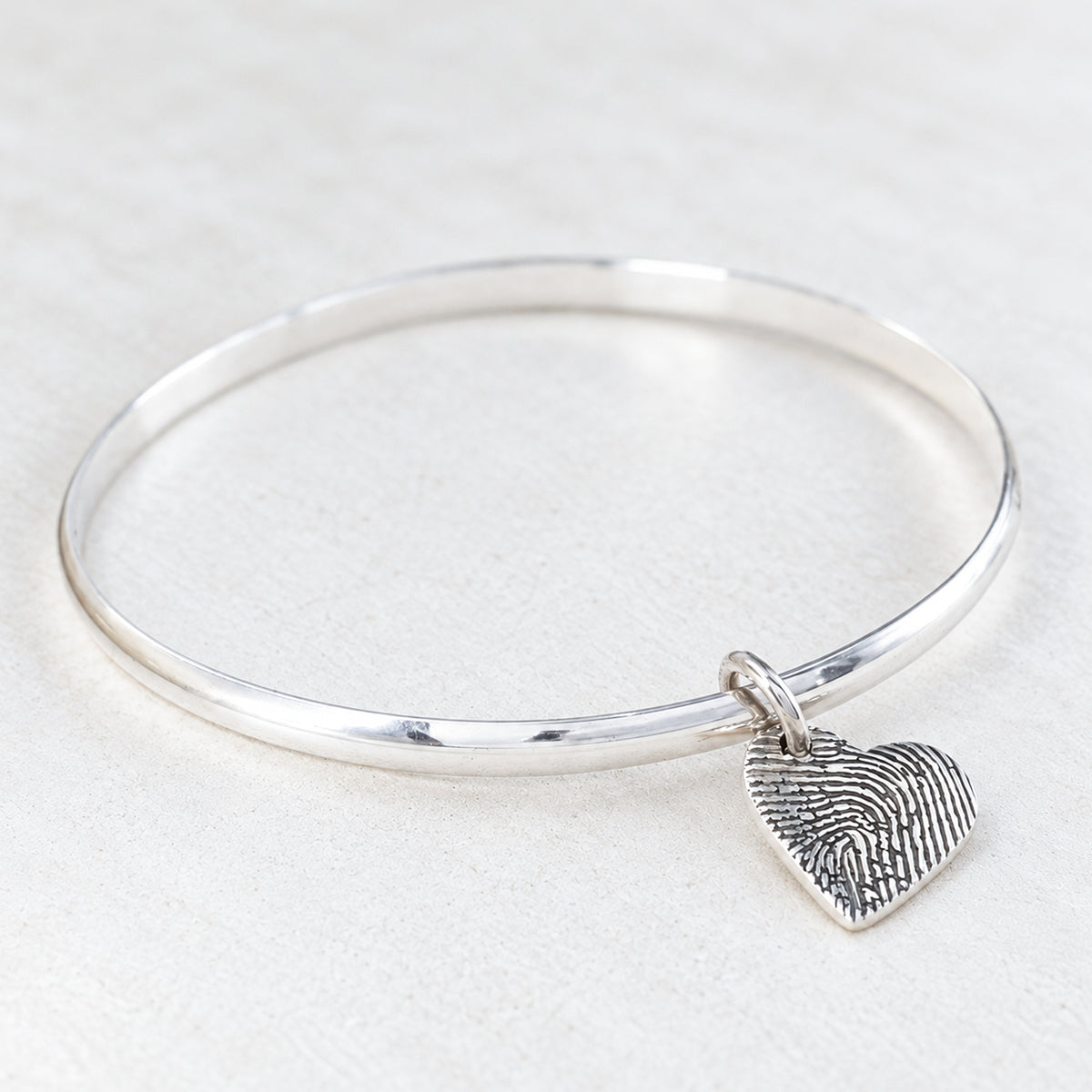 Fingerprint Heart Charm Bangle | Memorial Fingerprint Jewellery