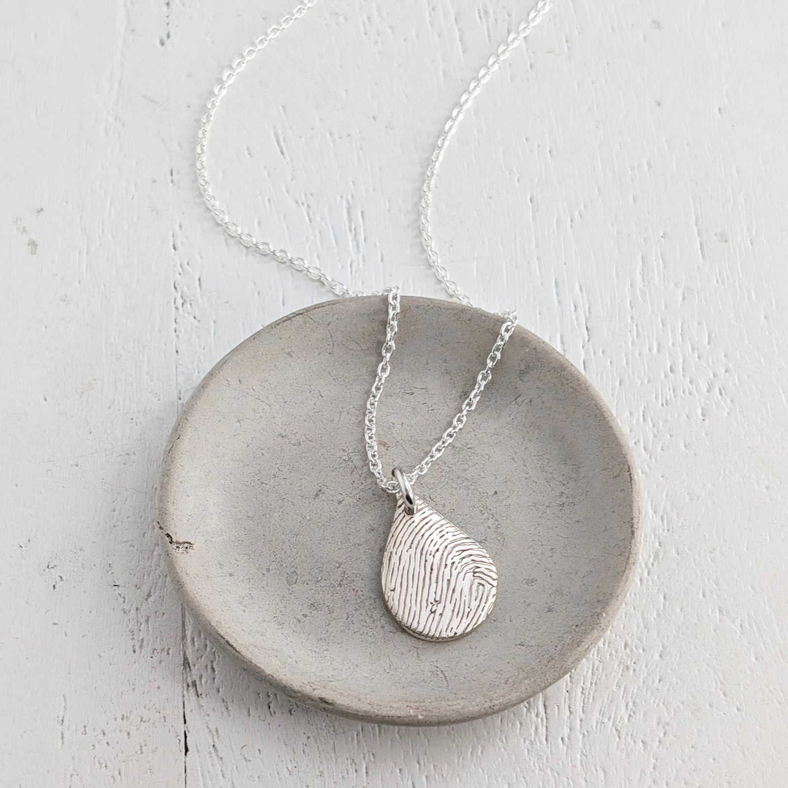 Silver memorial fingerprint necklace