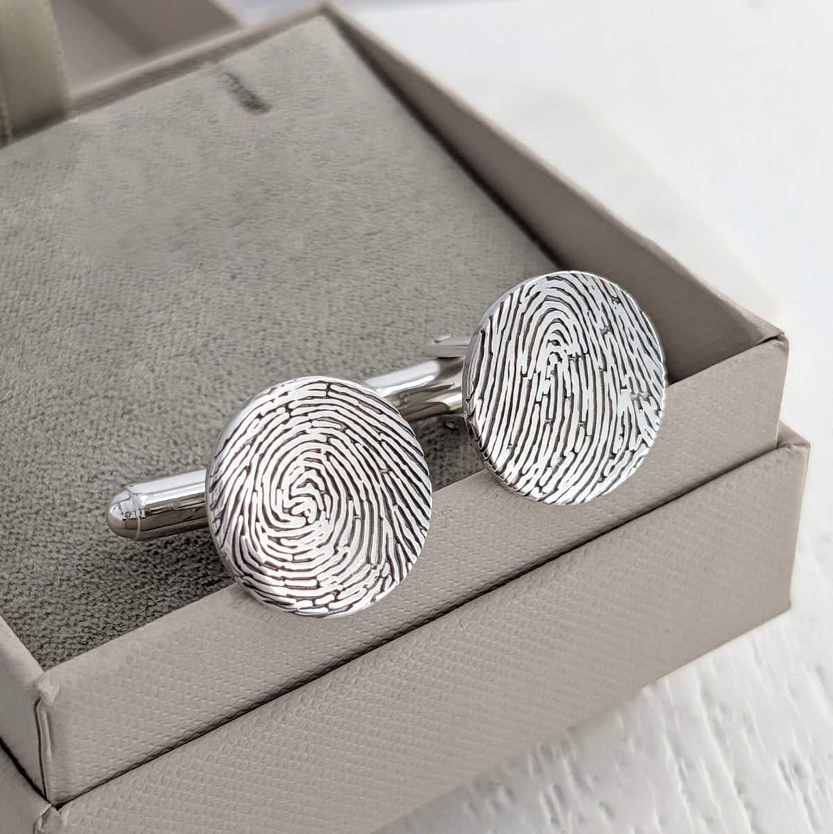 Silver Fingerprint Cufflinks | Personalised Wedding Gift for Groom