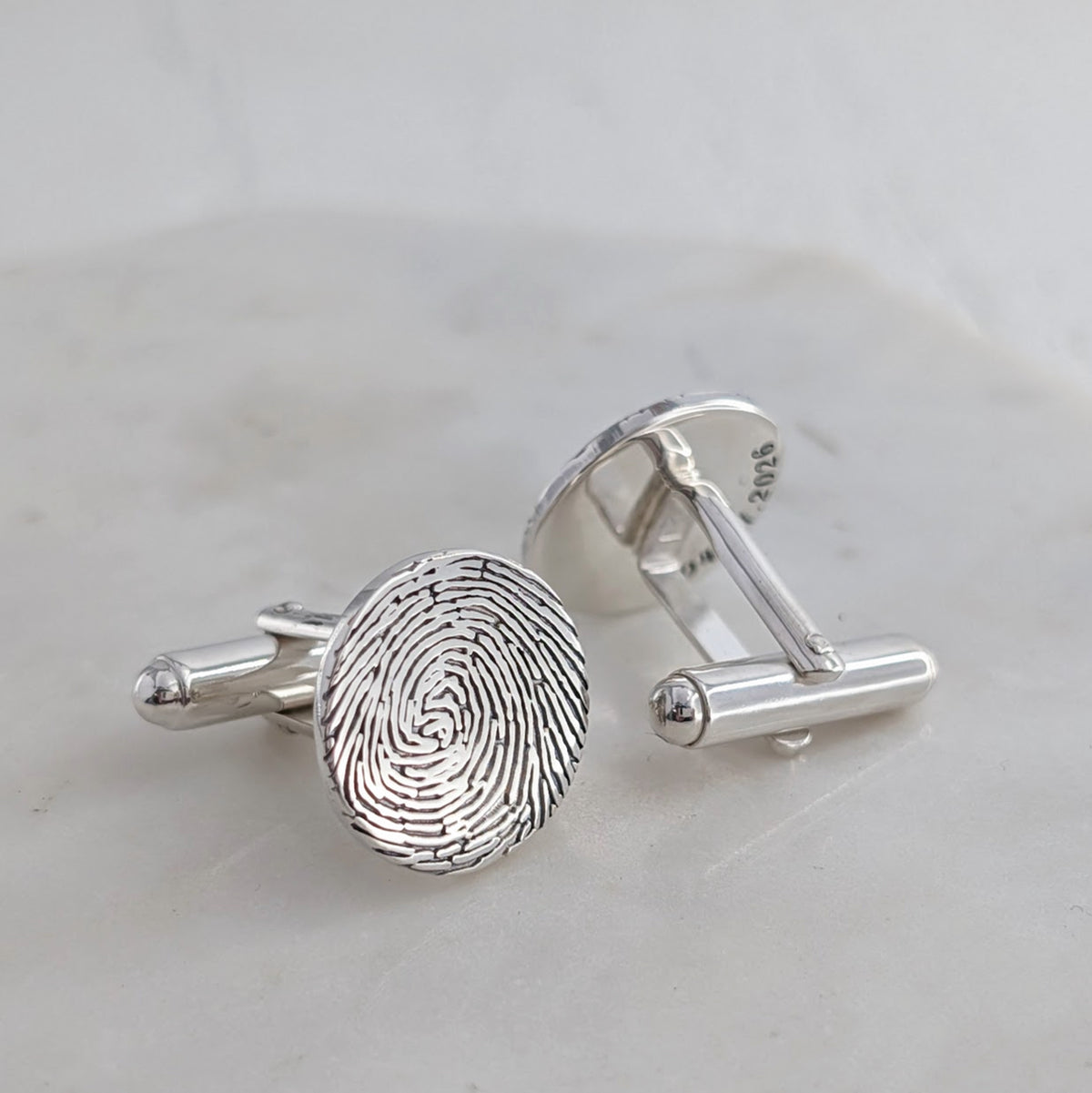 Fingerprint Cufflinks made using ink fingerprints