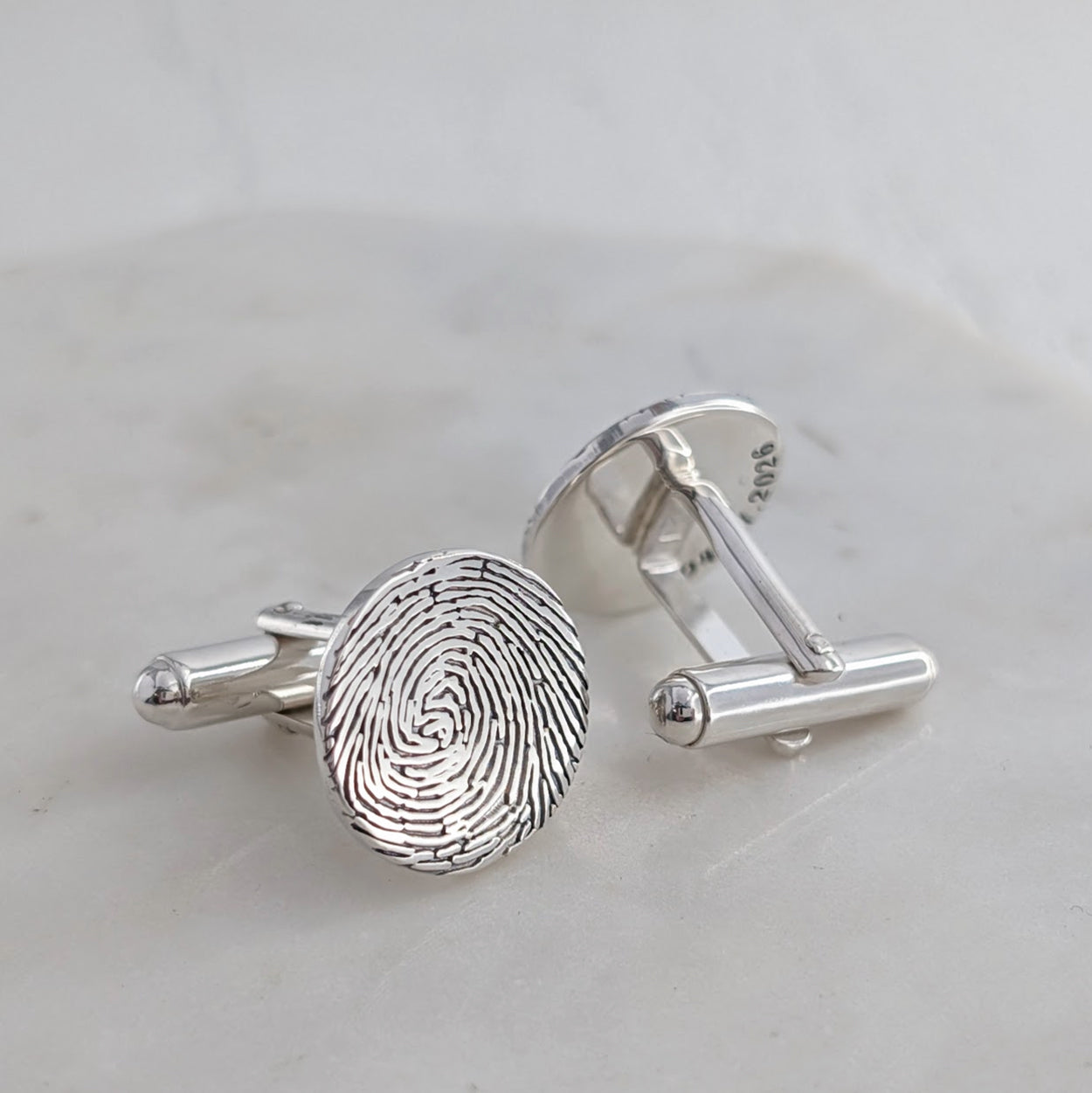 Fingerprint Cufflinks made using ink fingerprints