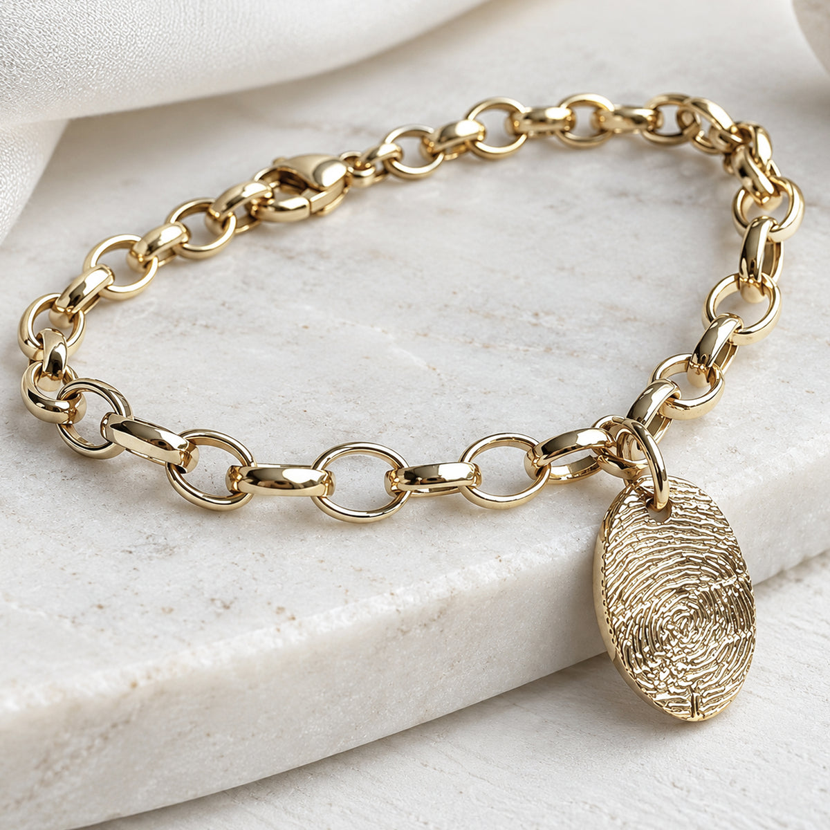 Classic Fingerprint Charm Bracelet | Silver or Solid Gold | Memorial Jewellery