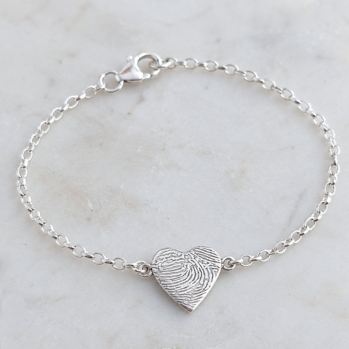 Memorial Fingerprint Heart Charm Bracelet