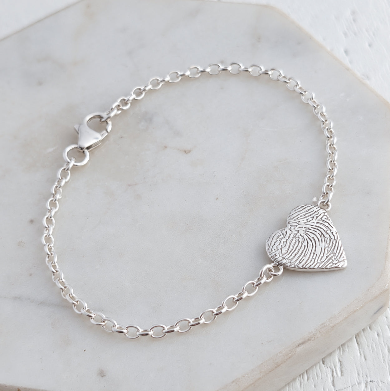Silver or Gold Fingerprint Heart Charm Bracelet
