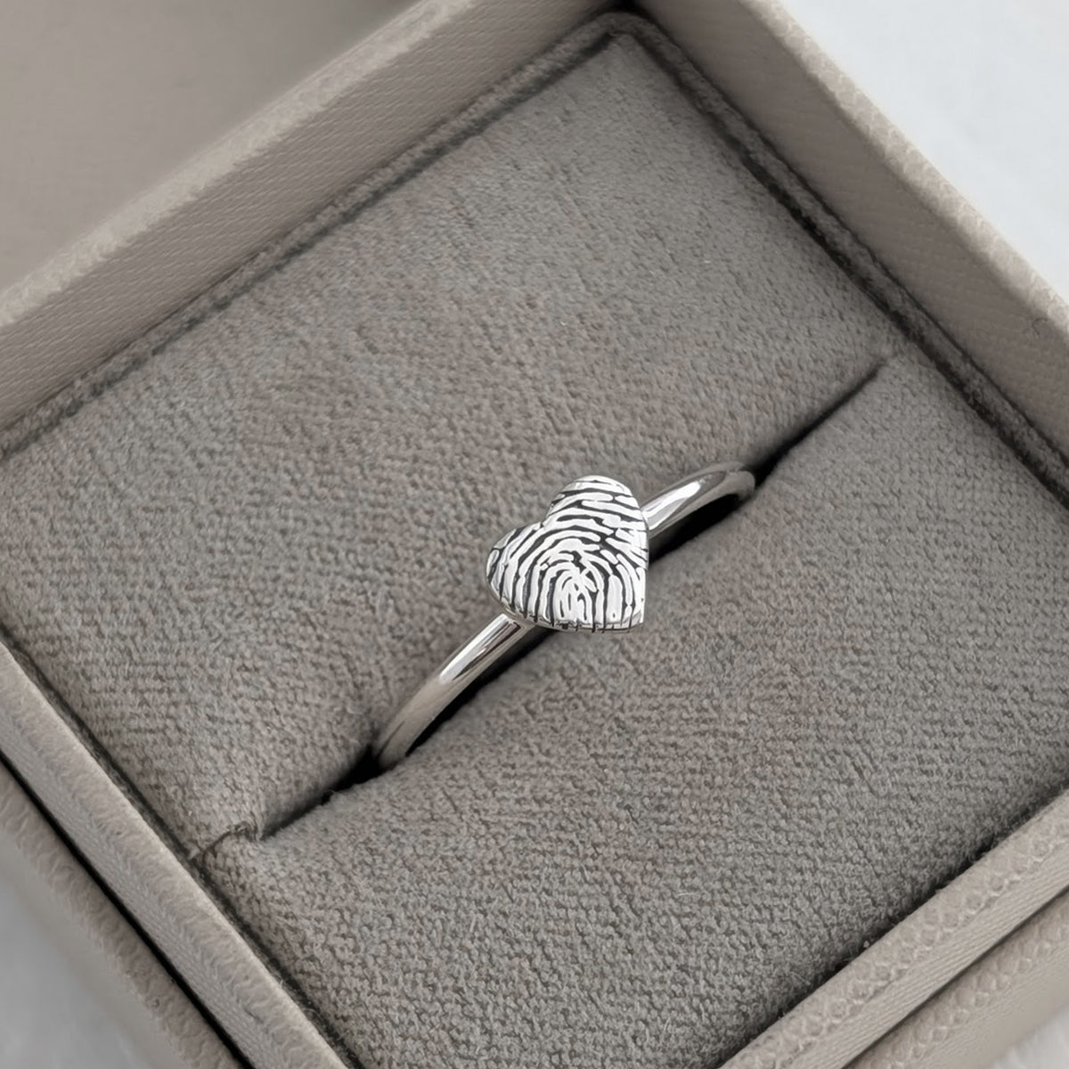 Personalised silver ring engraved with fingerprint - handmade in the UK