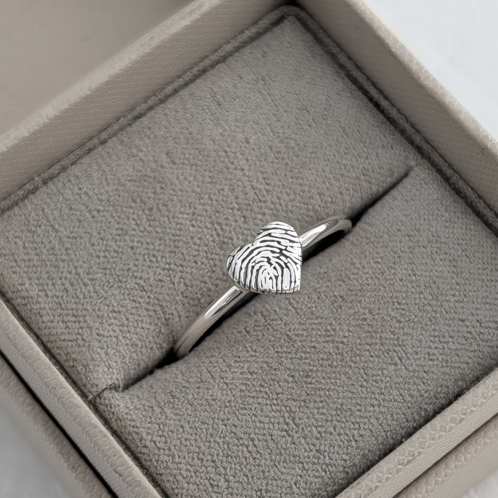 Personalised silver ring engraved with fingerprint - handmade in the UK