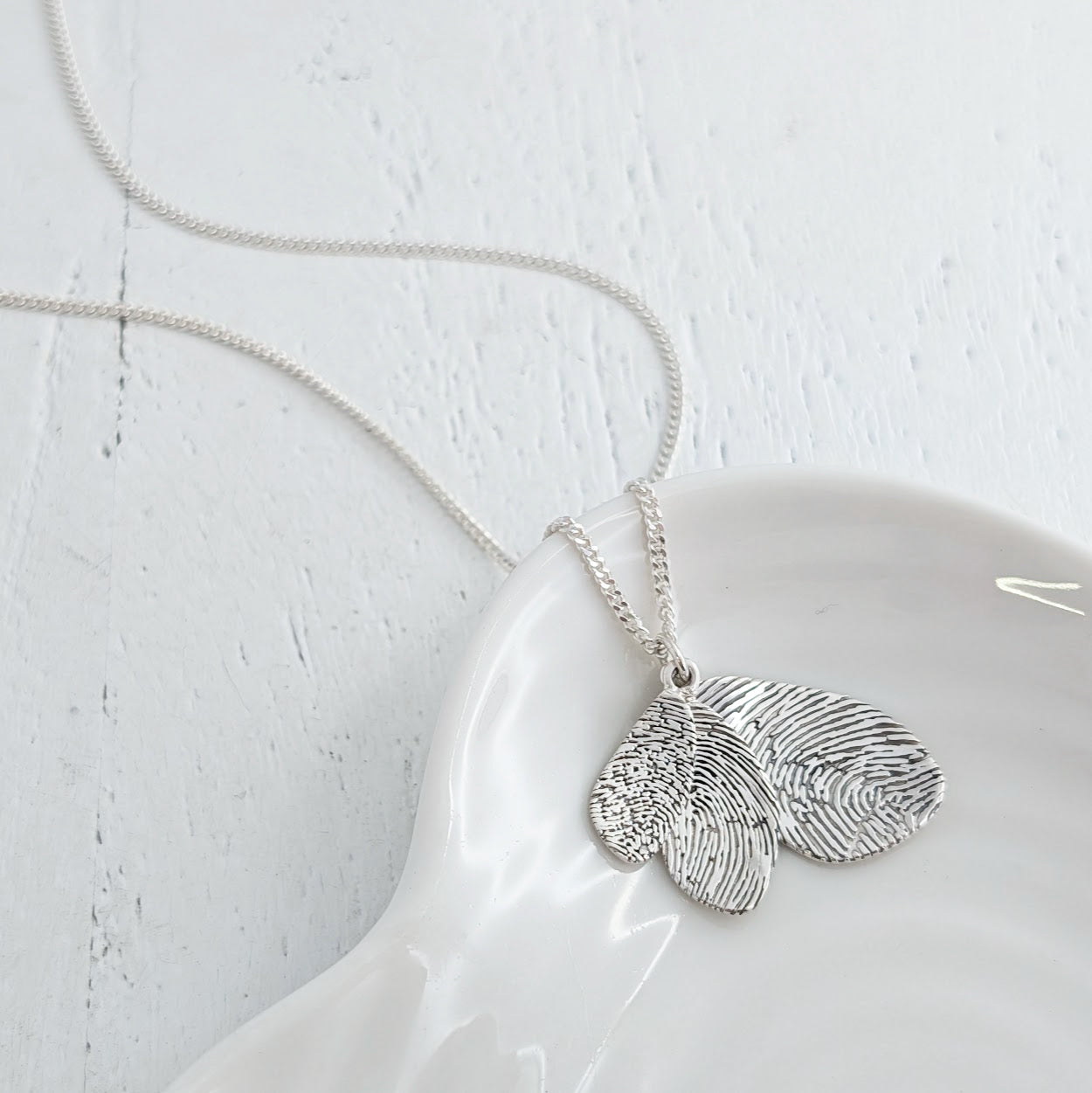 Memorial fingerprint organic triple stack necklace in silver or gold