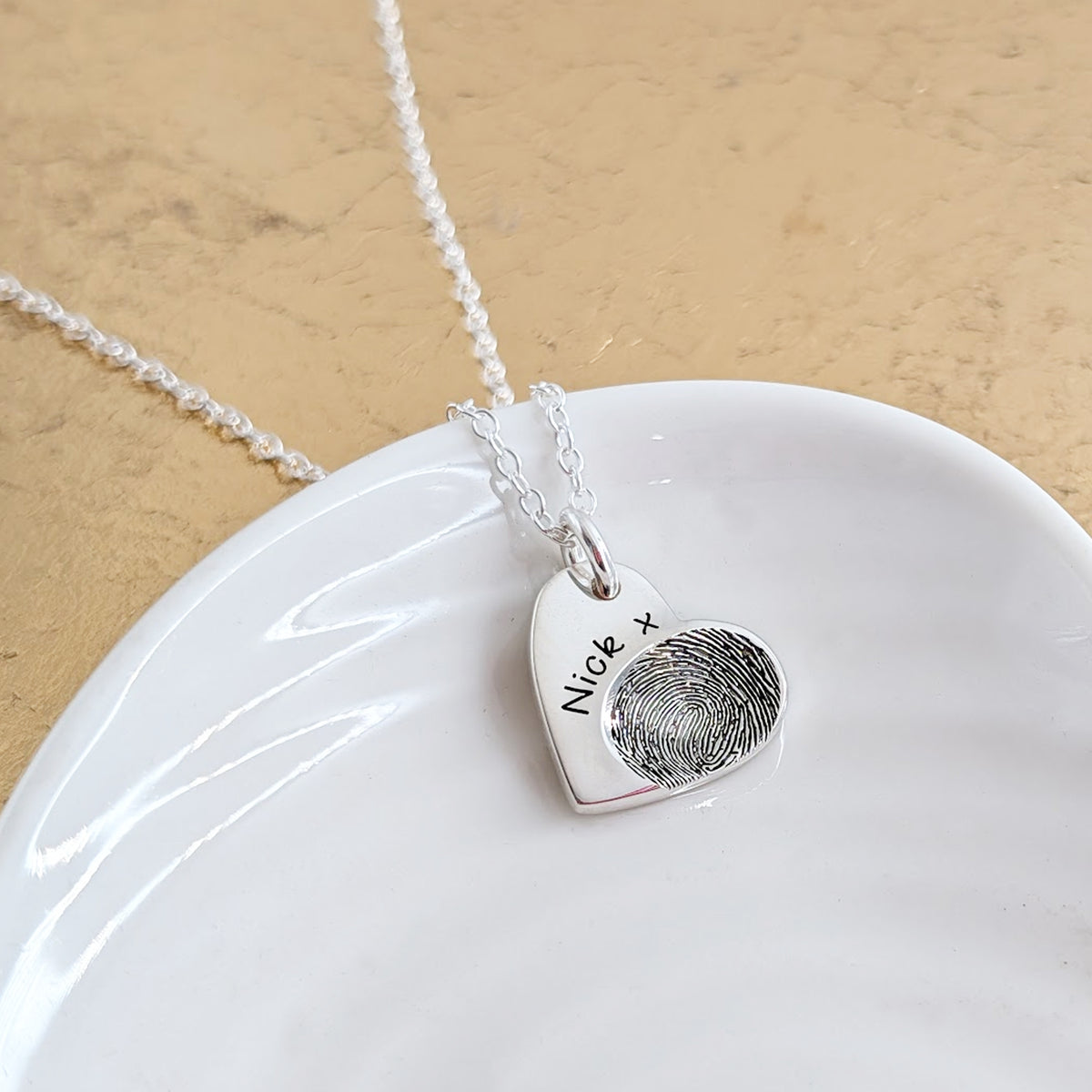 Silver Heart Fingerprint Impression Charm