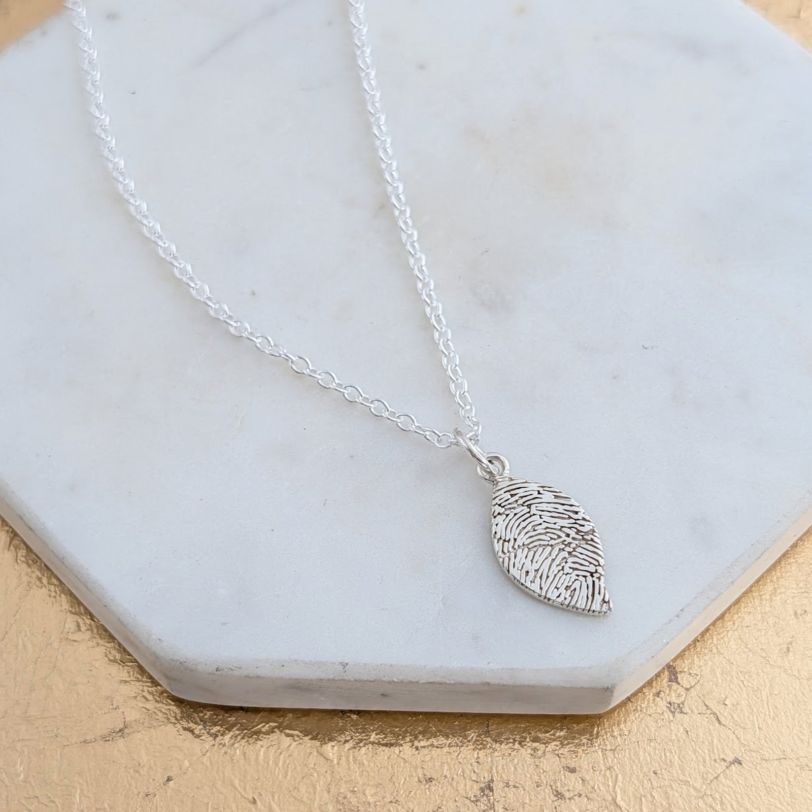 Silver  and Gold Fingerprint Jewellery - Leaf Charm - affordable keepsake jewellery