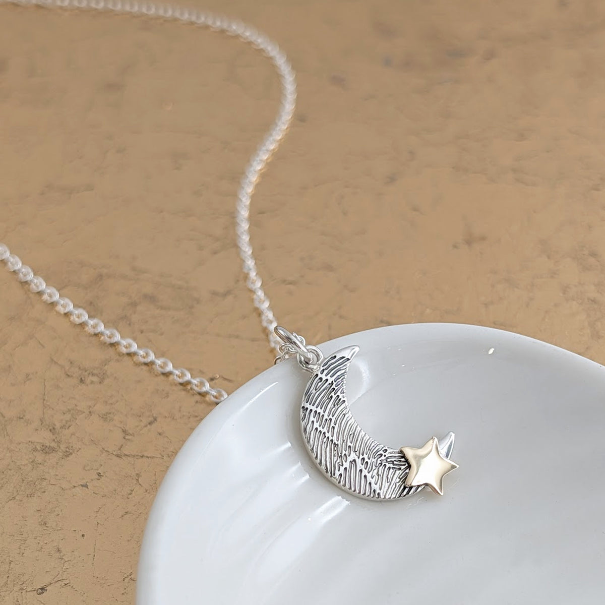 Loved to the Moon and Stars Fingerprint Memorial Necklace  | Hold upon Heart