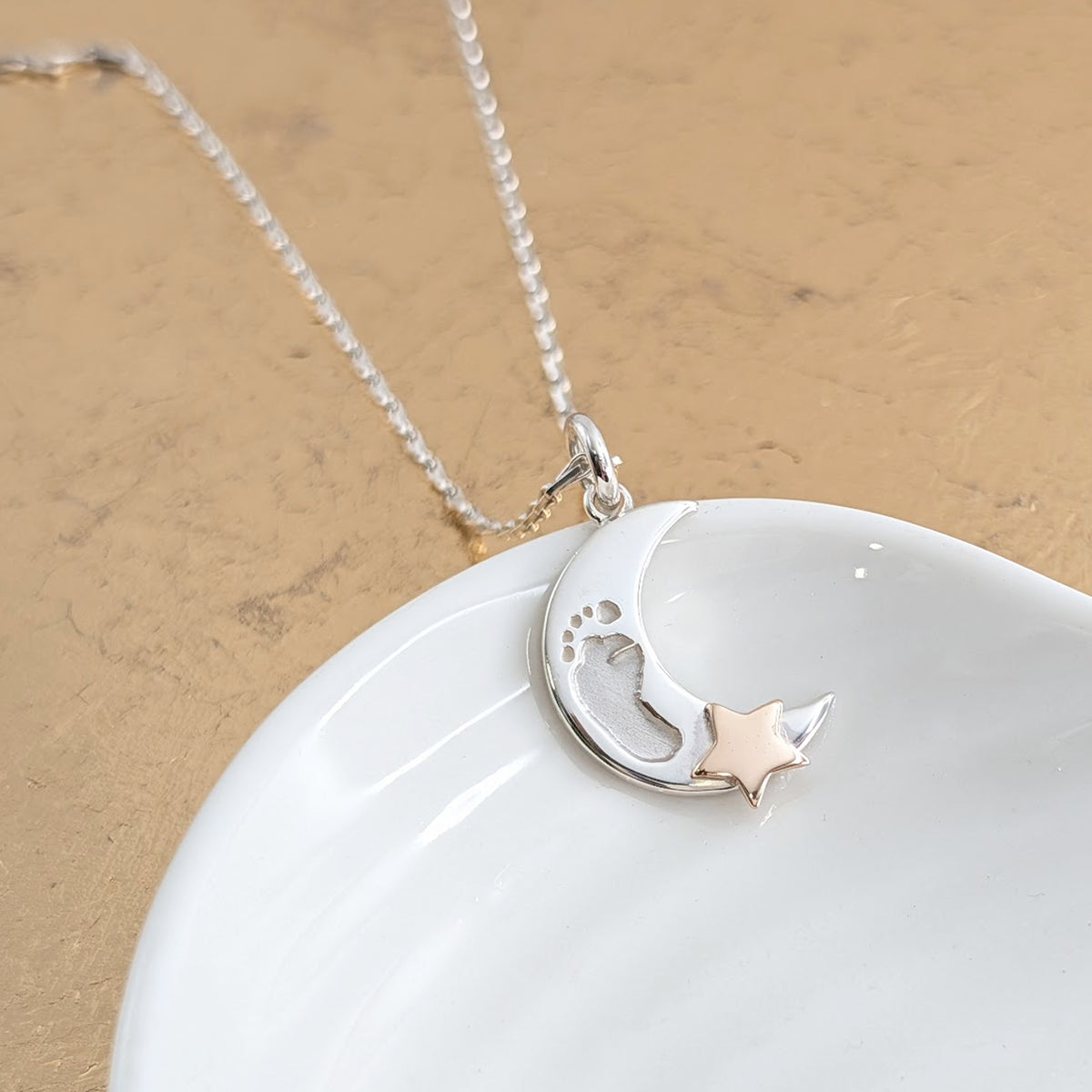 Loved to the moon and stars baby handprint or footprint necklace