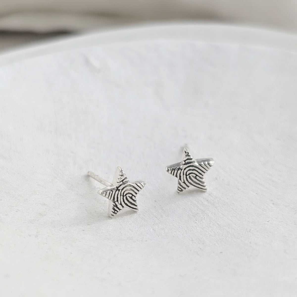 Silver Fingerprint Star Stud Earrings