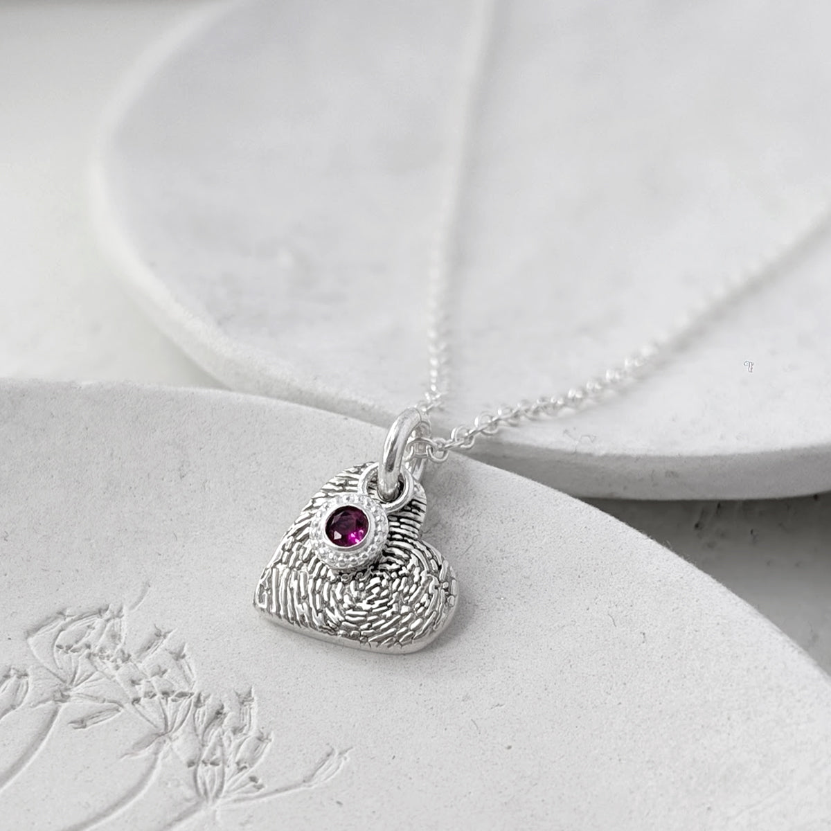 FINGERPRINT BIRTHSTONE HEART CHARM