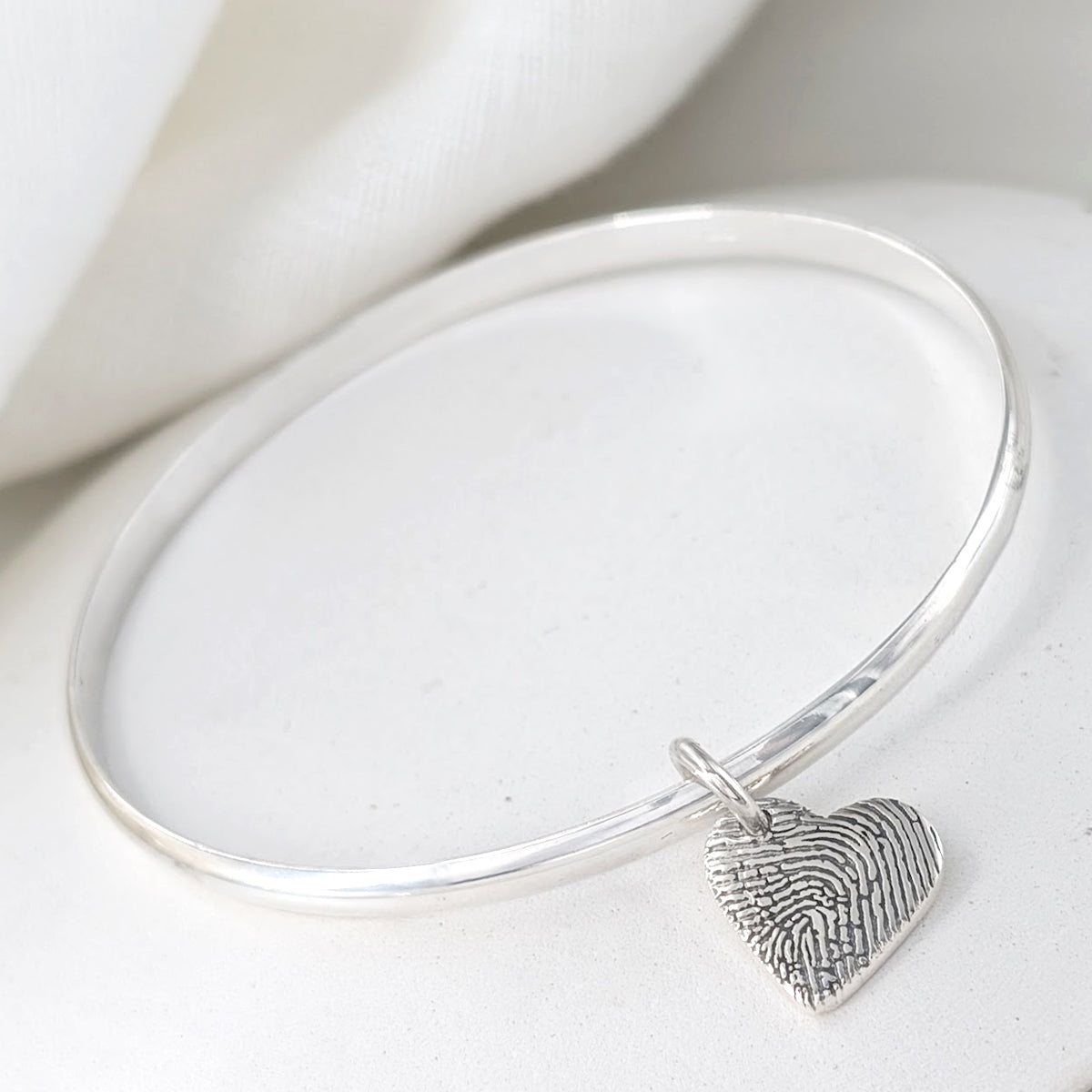 Fingerprint Charm Bangle | Silver or Solid Gold