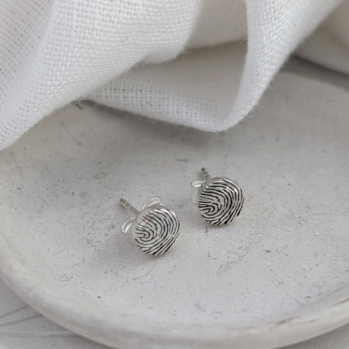 Silver Fingerprint Stud Earrings