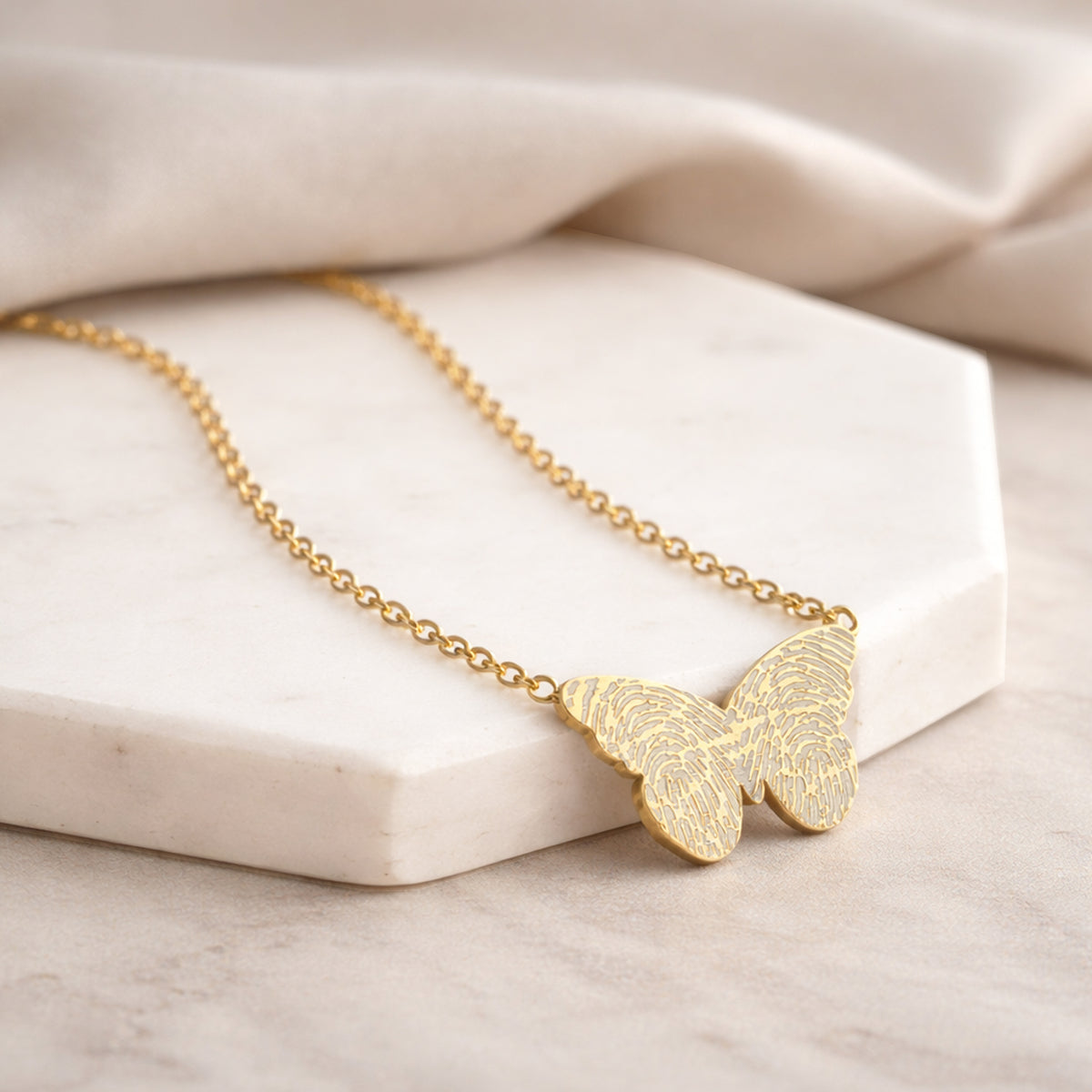 Fingerprint butterfly pendant necklace personalised memorial jewellery in gold finish