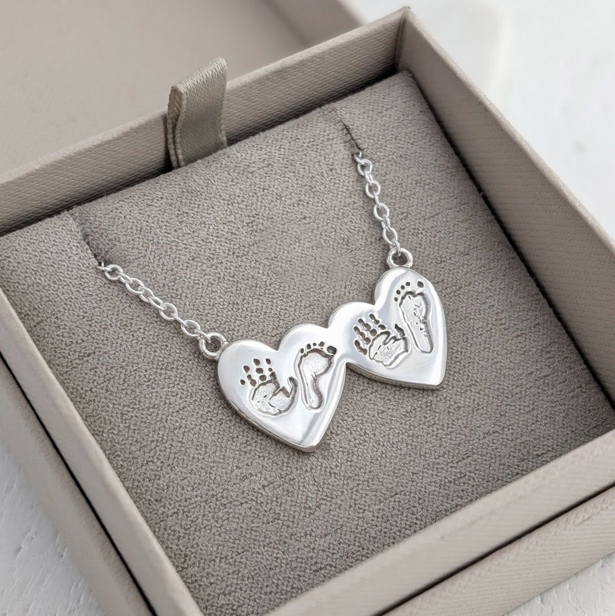 Baby handprint and footprint necklace for siblings prints