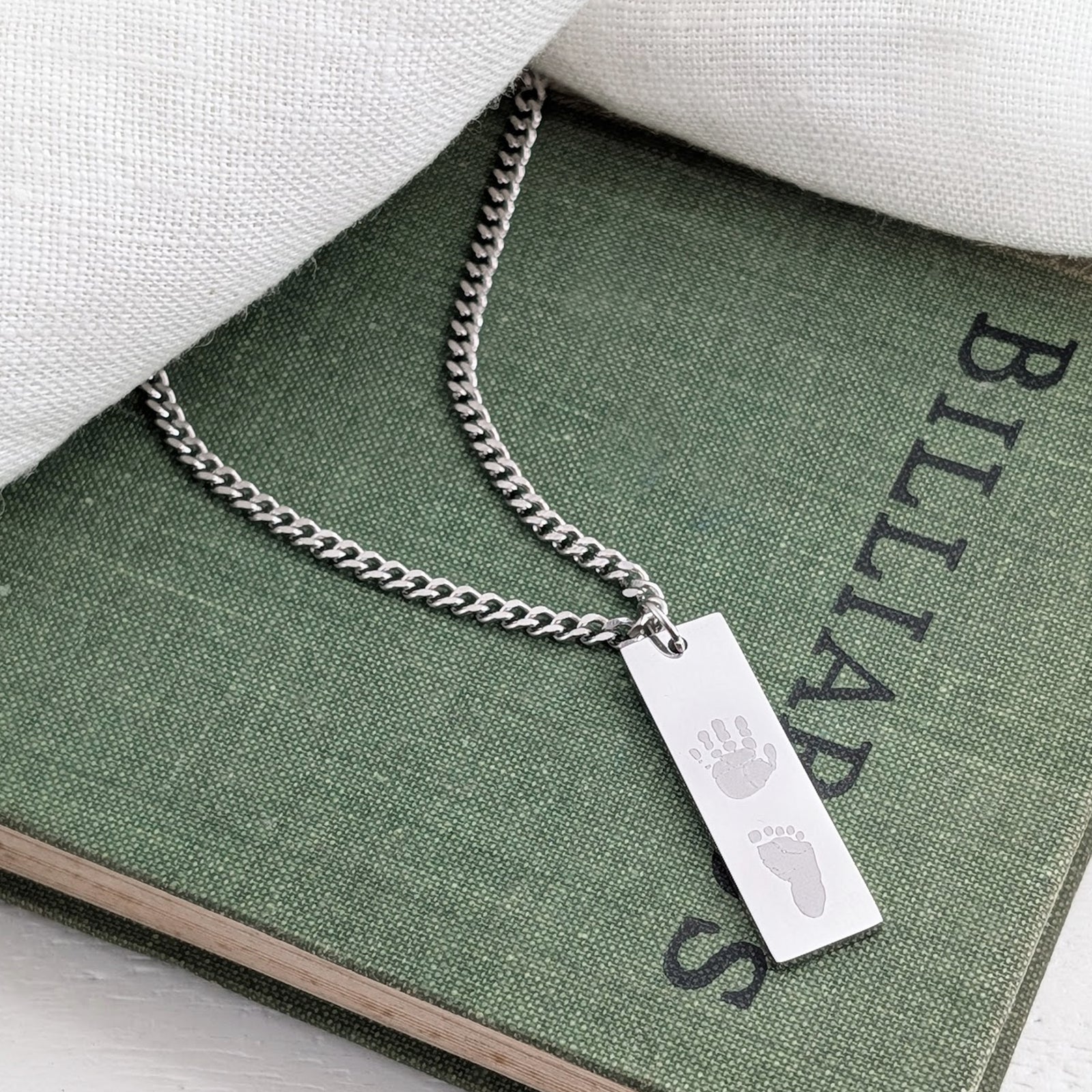 Baby Handprint Footprint Stainless Steel Teg Necklace