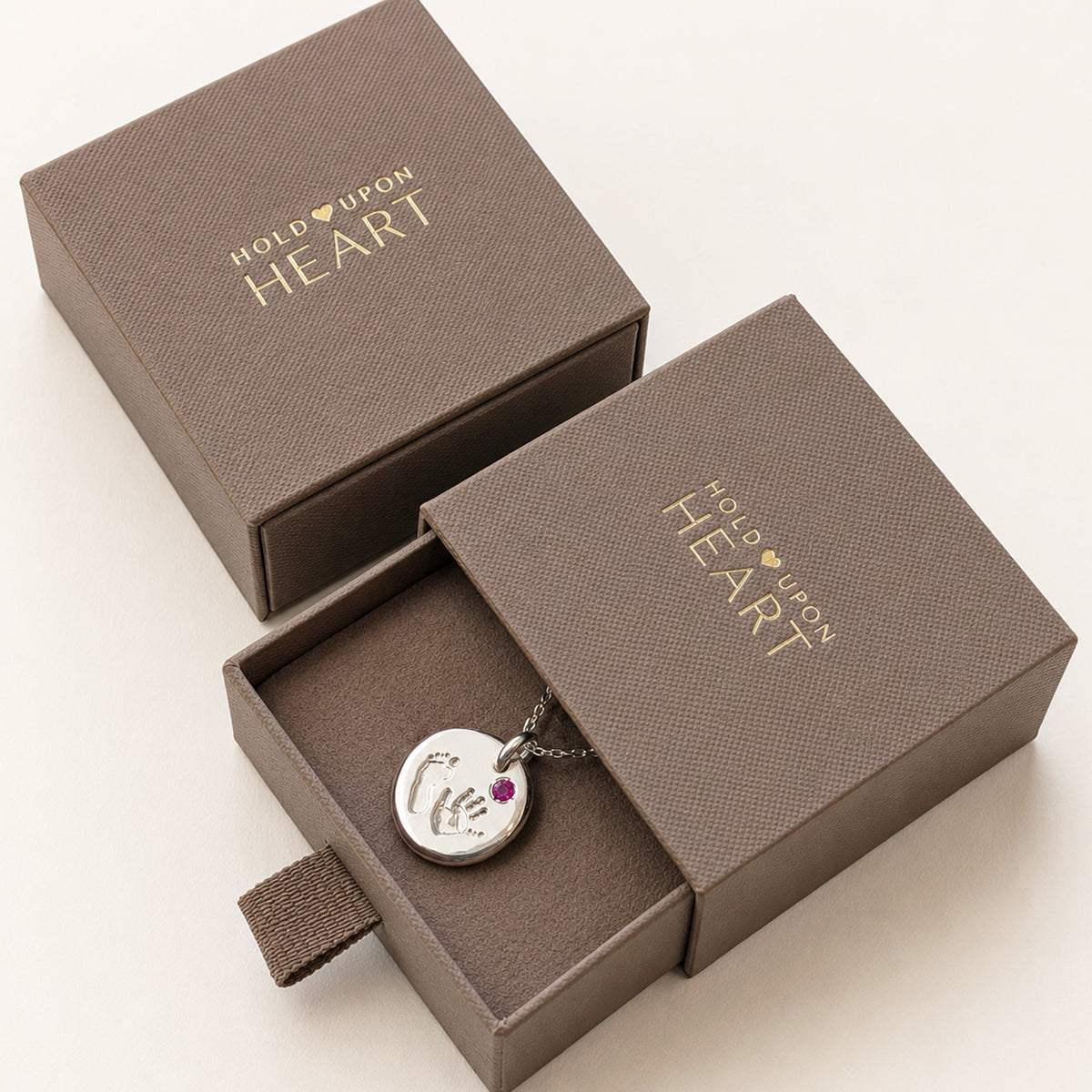 BIRTHSTONE HANDPRINT & FOOTPRINT MOLTEN EDGE PENDANT