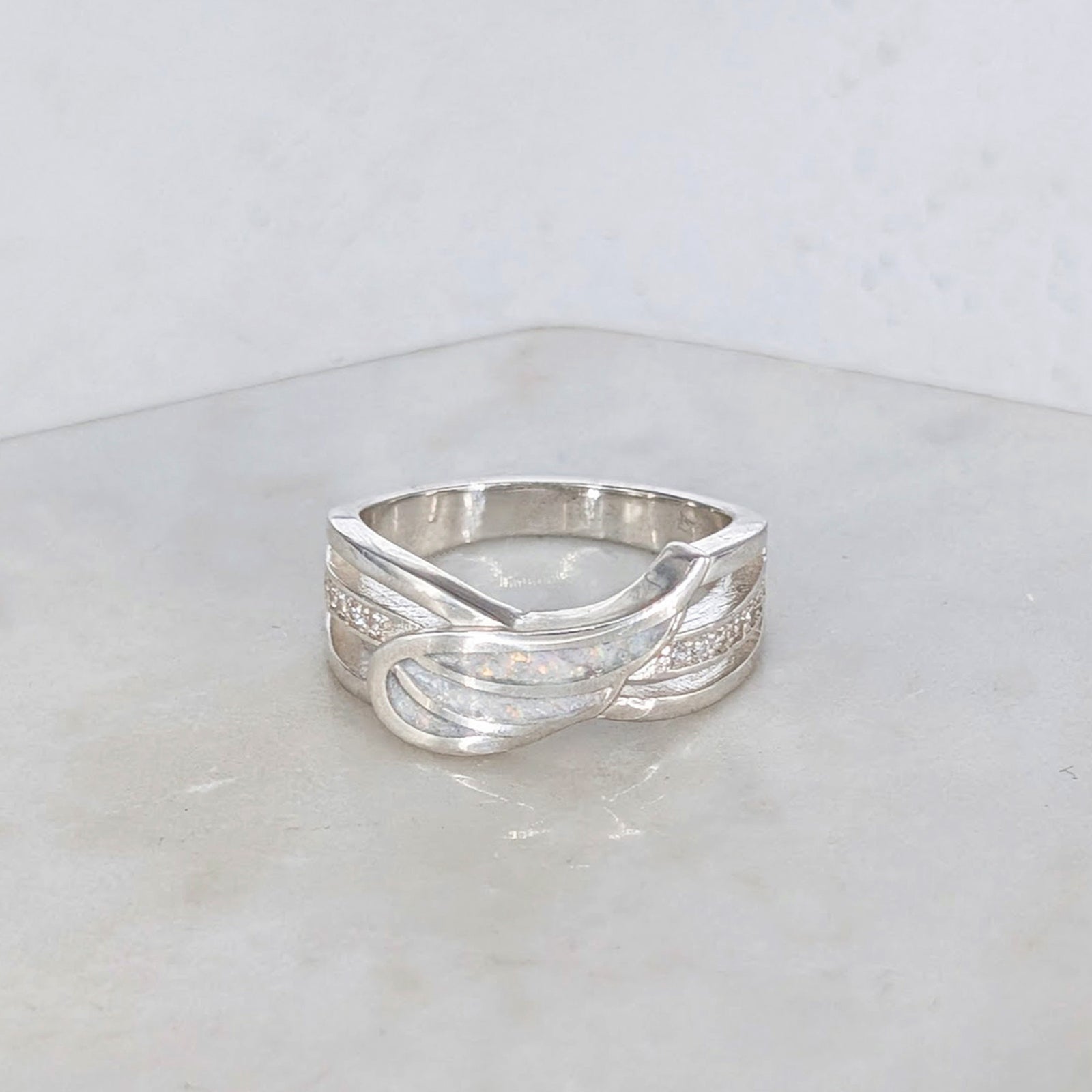 Sterling silver memorial ashes jewellery ring with angel wing design