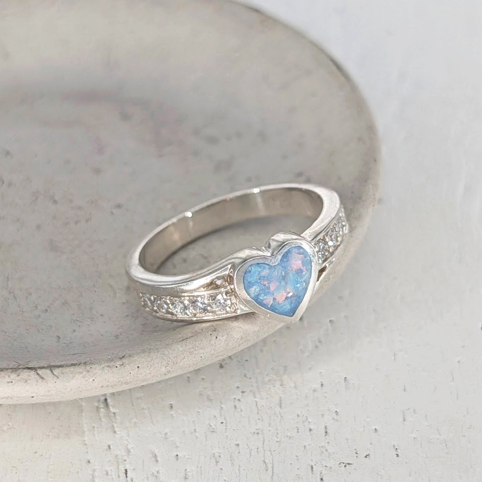 Sterling silver heart cremation ashes ring with cubic zirconia detail
