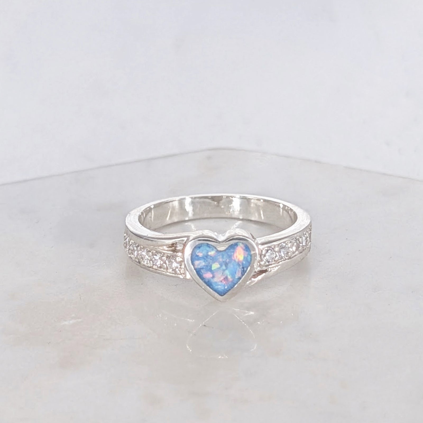 Heart memorial ashes ring in sterling silver with sparkling cubic zirconia 