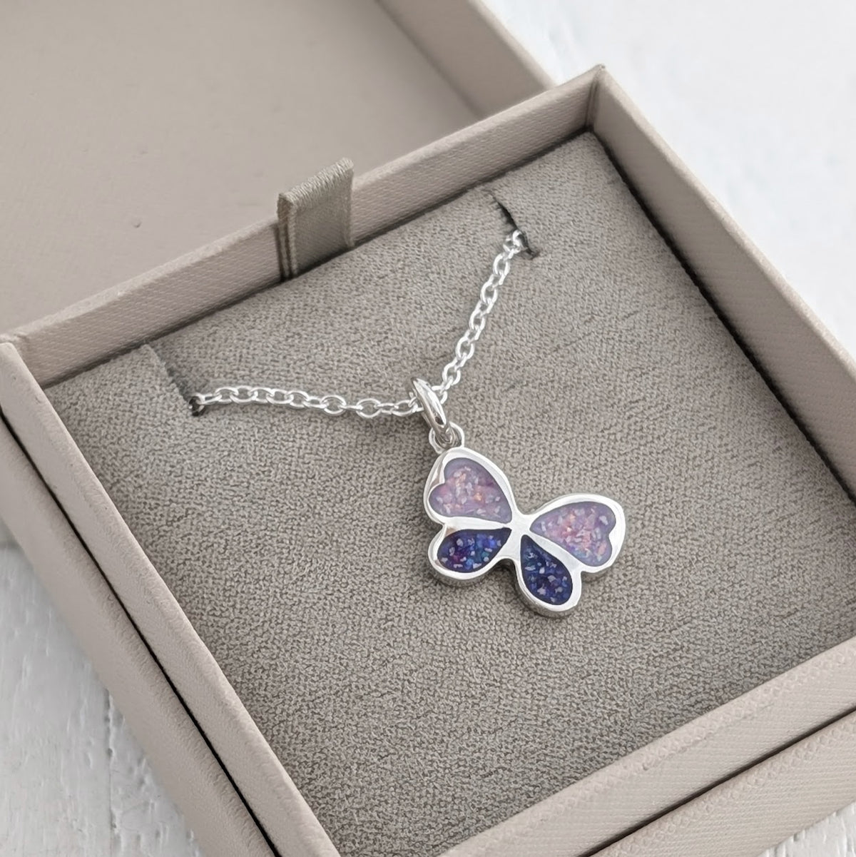 Handmade butterfly cremation ashes charm necklace