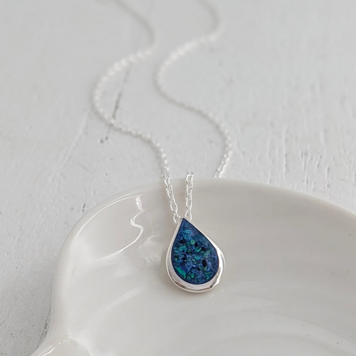 Cremation ashes necklace - handmade sterling silver teardrop