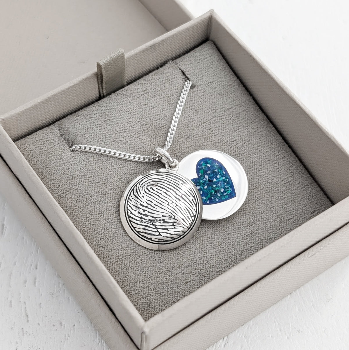 Cremation Ashes Locket engraved with fingerprint - sterling silver